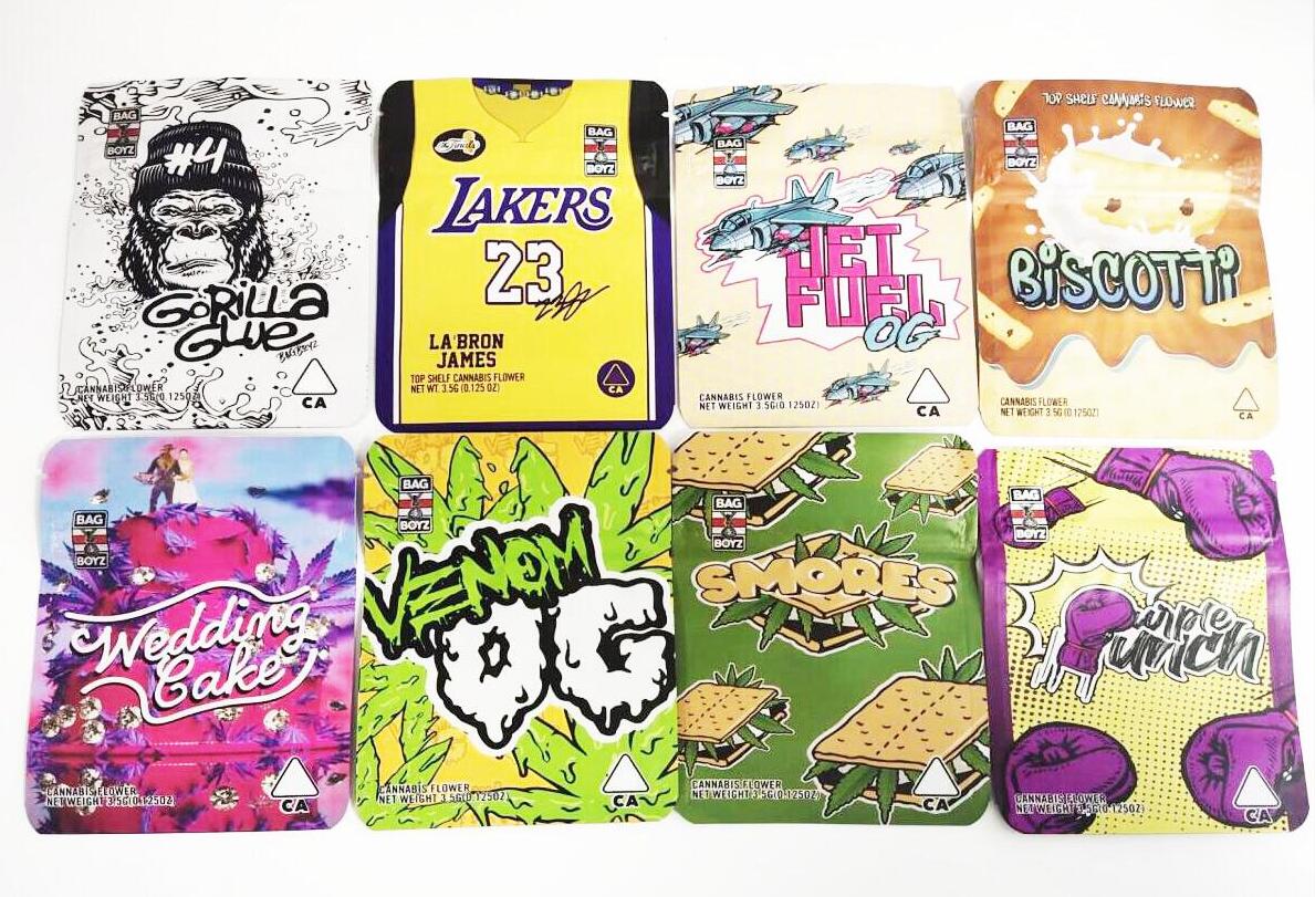 In Stock 3.5g mylar bags california biscotti lakers 23 boy Edibles bag foel smores wedding cake myla resealable baggie for smell proof
In Stock 3.5g mylar bags california biscotti lakers 23 boy Edibles bag foel smores wedding cake myla resealable baggie for smell proof