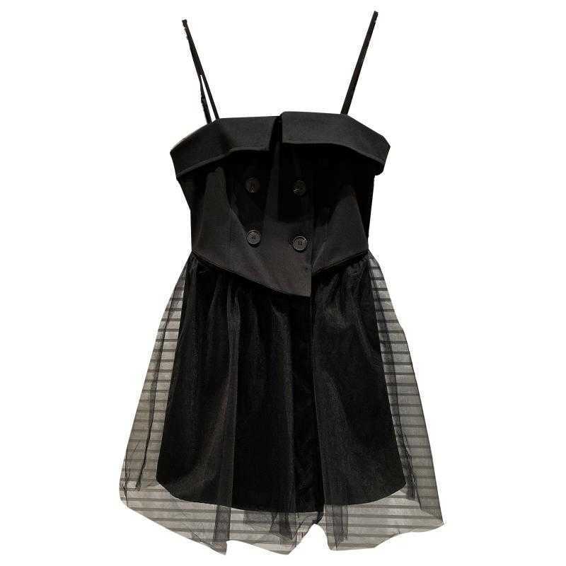 DEAT Women Mesh Sling Dress Slash Neck Sleeveless Arrivals Lady Sexy Temperament Fashion Spring Summer 11D1384 210709