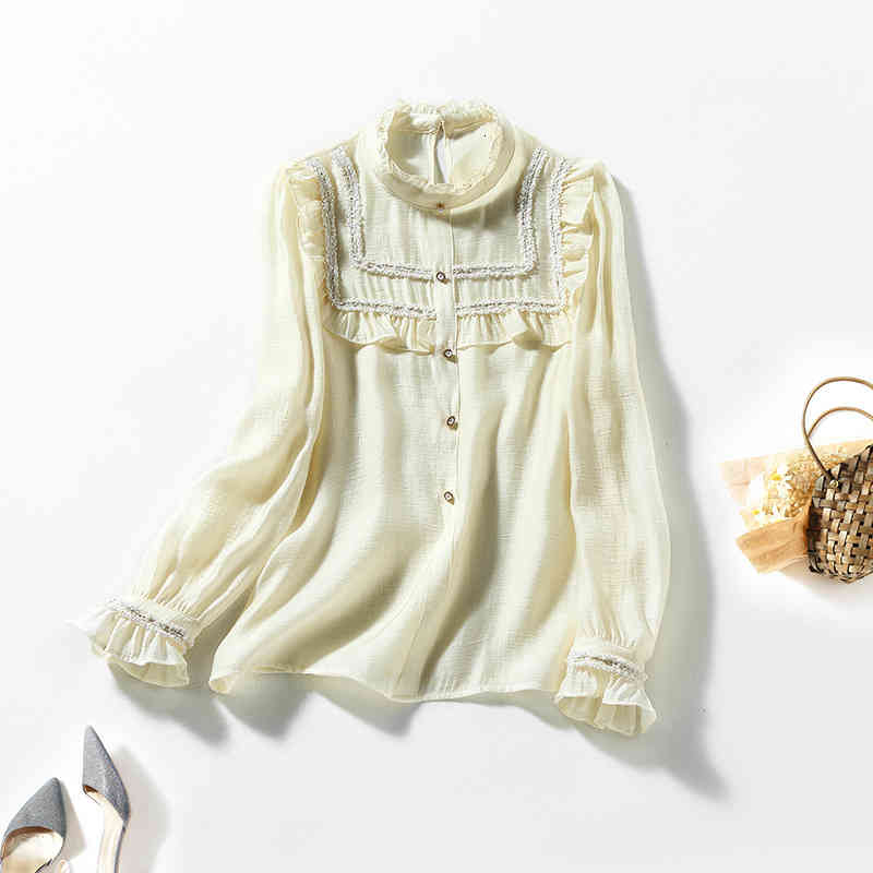 Women' Blouses & Shirts spring product one button stand collar fungus edge Maid Dress Shirt Top Shenzhen Nanyou high end women' wear G8ML, White
Women' Blouses & Shirts spring product one button stand collar fungus edge Maid Dress Shirt Top Shenzhen Nanyou high end women' wear G8ML, White