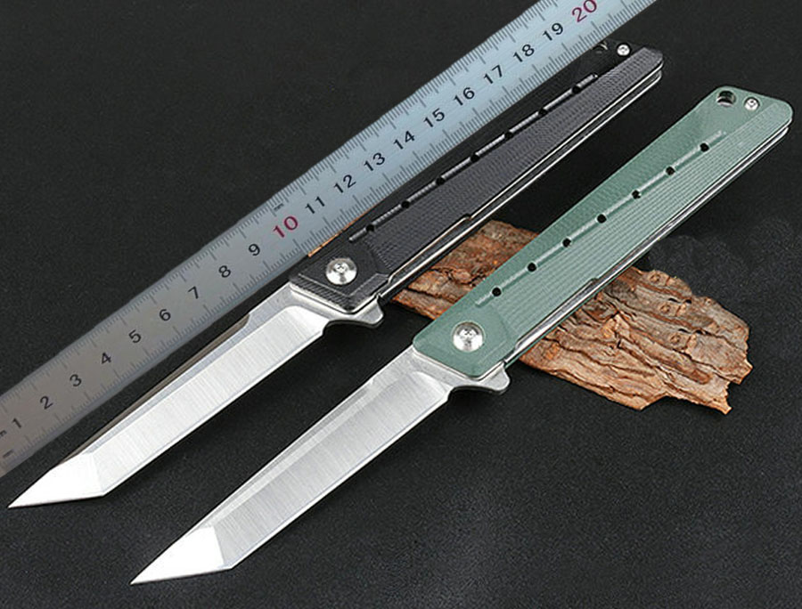 Jefrey Collins Quality High Flipper Folding Knife 8Cr14Mov Satin Tanto Point Blade G10 + Stainless Steel Handle Ball Bearing Fast-opening EDC Pocket K