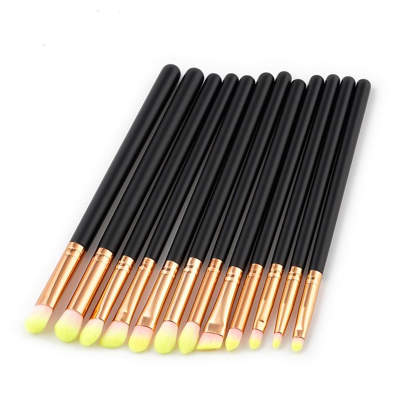 Makeup Brushes GUJHUI 12pcs Yellow Hair Wood Handle Eye Set Eyeliner Eyebrow Eyeshadow Cosmetic Beauty Maquiagem Tools