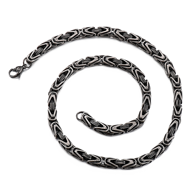 6mm 24 Inch Solid Knot Round Byzantine Link Chain Necklace for Women Men Stainless Steel Jewelry Silver/ Gold/ Black
