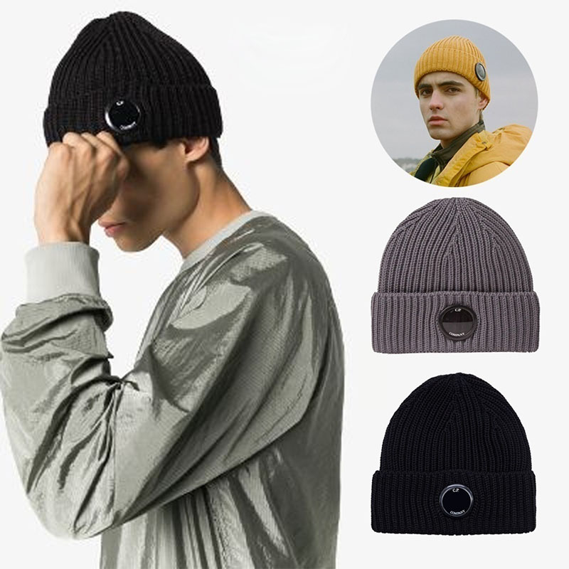 New Winter Hat CP Ribbed Knit Lens Beanie Hat Street Hip Hop Knitted Beanies