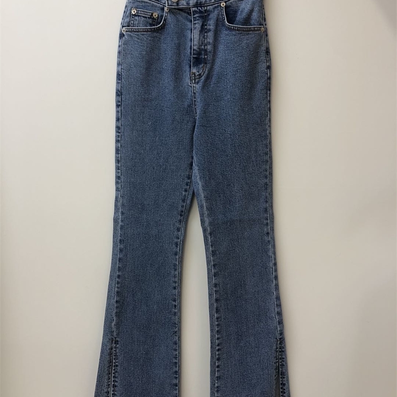 Fashion Split Bootleg Jeans For Woman High Waist Elastic Korean Denim Trousers Female Slim Wide Leg Pants Woman Blue Bottom 210616
