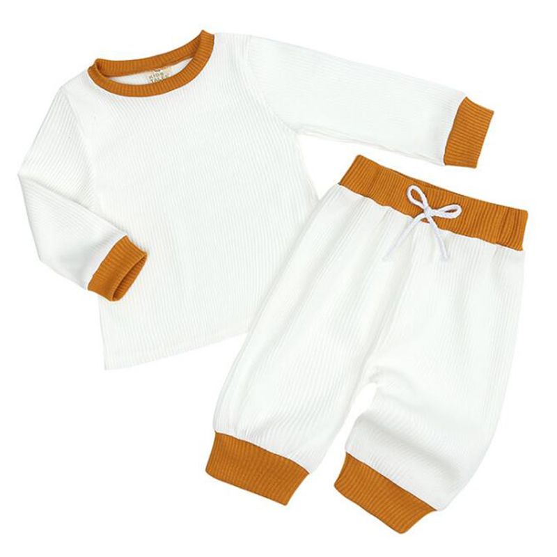 Infant Baby Boys Girls Long Sleeve Pure Color Top + Pants Spring Autumn Fashion Clothing Sets Kids Boy Girl Clothes Suits 210429