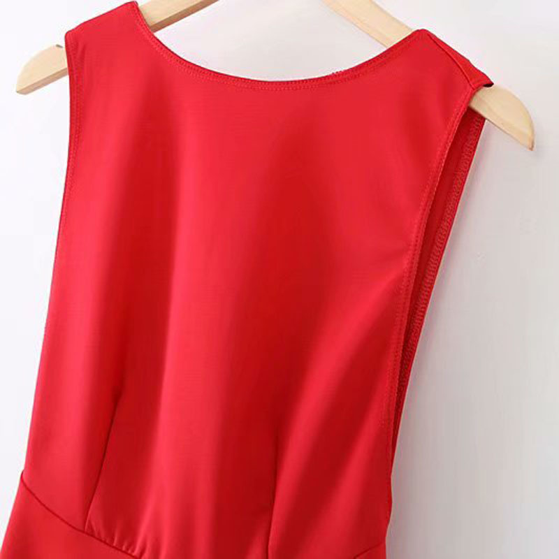 Sexy Slim Backless Round Neck Sleeveless Dress Women's Vintage Simple and Stylish Female Chic Mini Dresses 210507