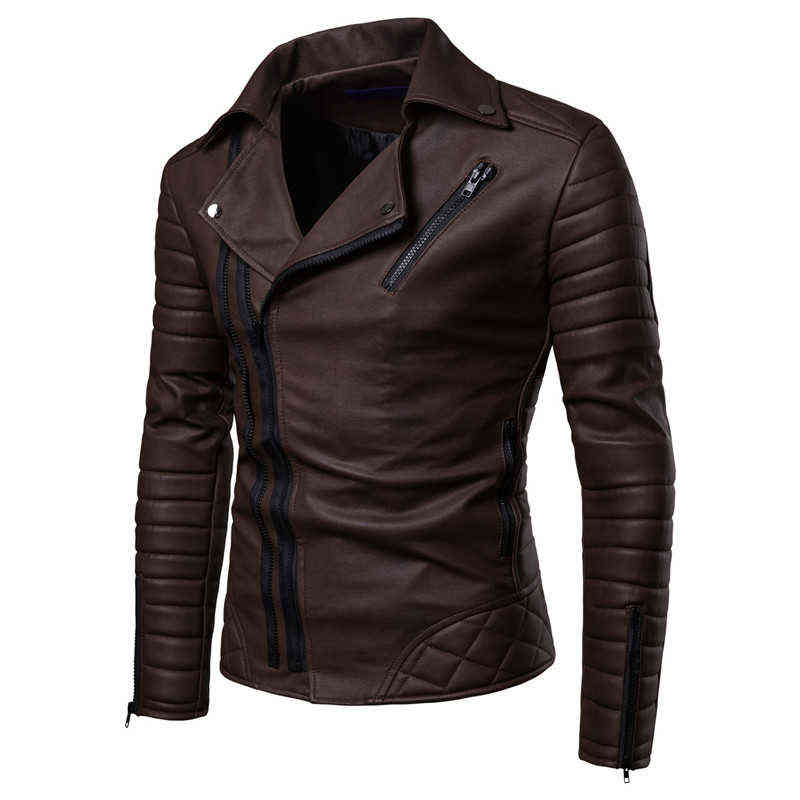 Obique Zipper Motorcycle Leather Jacket Men Stylish Striped Winter Windproof Casaco Masculino PU Leather Jackets Coats Mens 211111