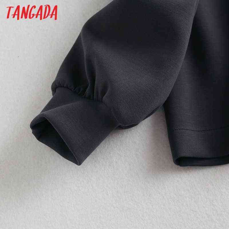 Tangada Women High Quality Gray Sweatshirts Puff Long Sleeve O Neck Loose Pullovers Female Tops 6D37 211109