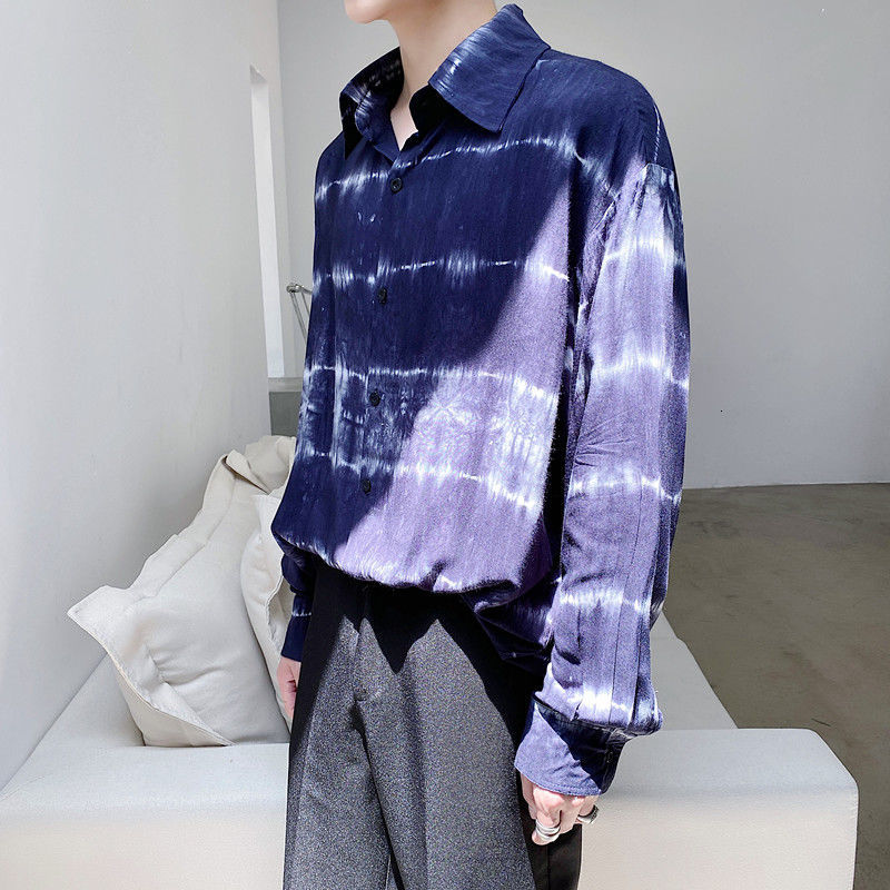 IEFB Personalized Niche Men's Clothing Irregular Tie Dye Long Sleeve Shirt Men's Fashion Oversized Print Tops Casual 9Y6509 210524