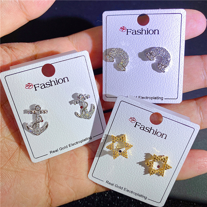 Women Studs Earrings Animal Butterfly Bee Heart Fruit Star Triangle Design Stud Fashion Rhinestone Real Gold Plated Drop Earring Cubic Zirconia Party 