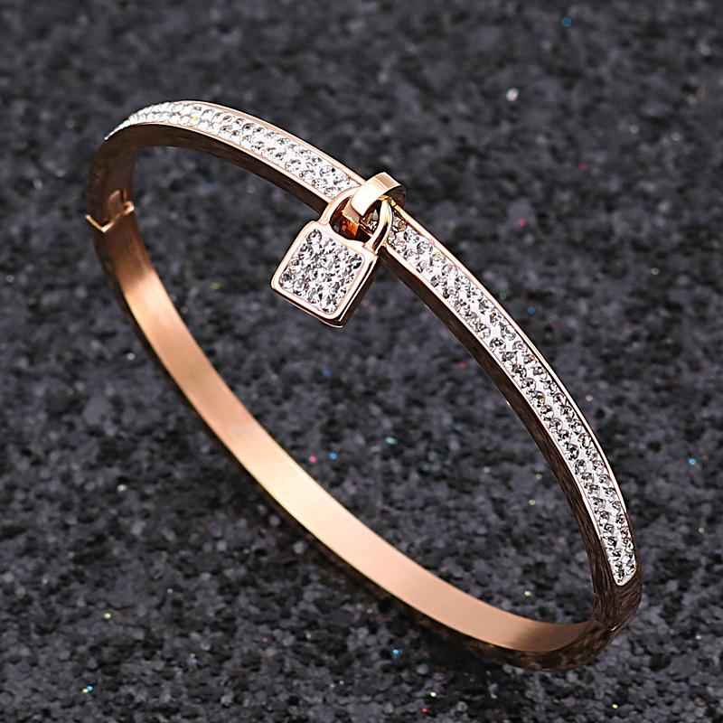 Bangle Fashion Silver Gold Rose Pendants For Bracele Lock Zircon Cuff Female Stainless Steel Woman 2021 Jewelry