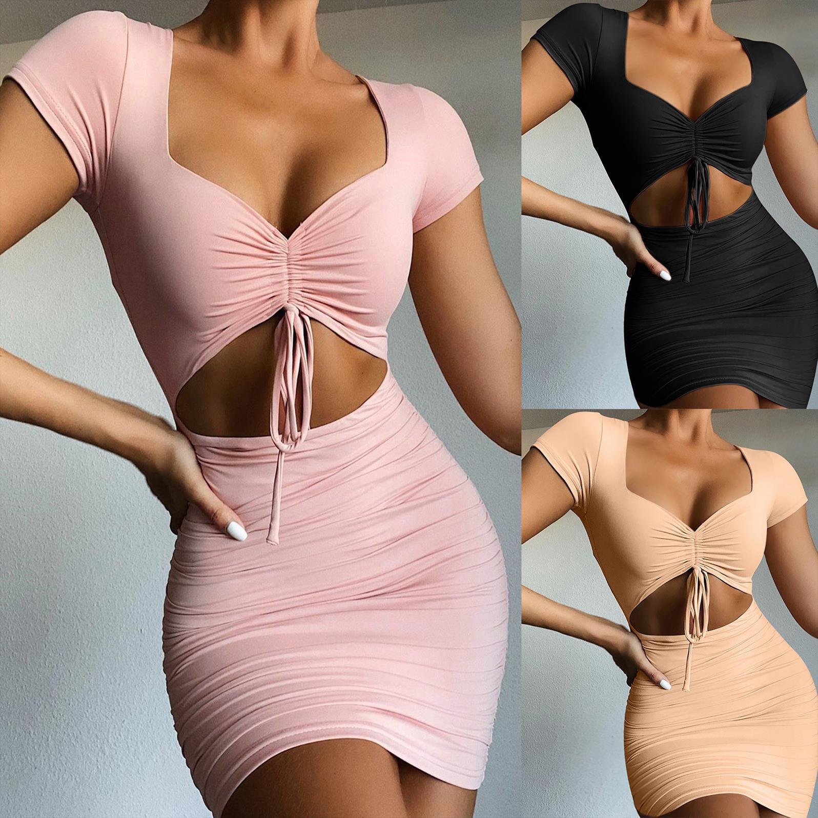 fashion soild drawstring womens dress short sleeve basic club summer ladies hollow out mini vestido de mujer, Black;gray
fashion soild drawstring womens dress short sleeve basic club summer ladies hollow out mini vestido de mujer, Black;gray