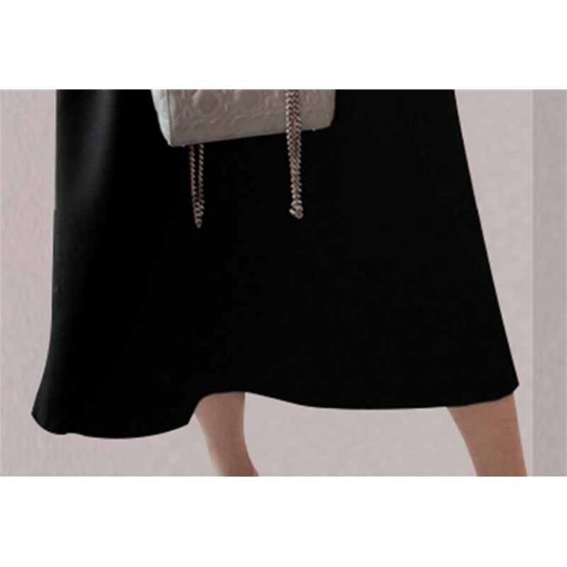 Women Spring Autunm Dresses Ladies Long Sleeve Vintage High Waist Mid-Length Black Vestidos 210520