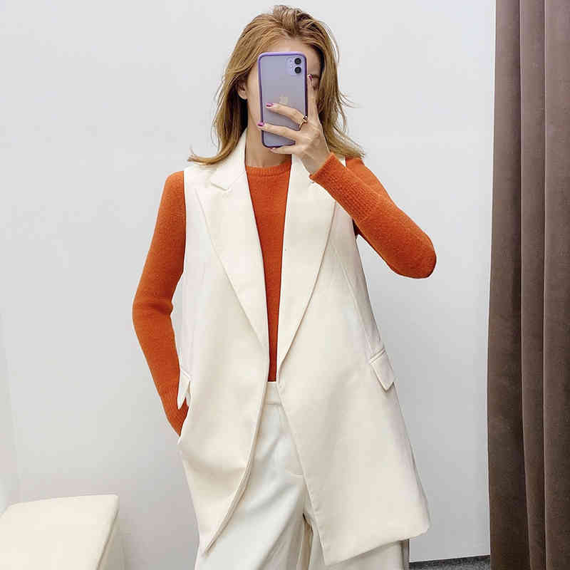 Solid Casual Blazer Vest Women Office Wear Double Breasted Waistcoat Ladies Fashion Pockets Sleeveless Jacket Coats 210515