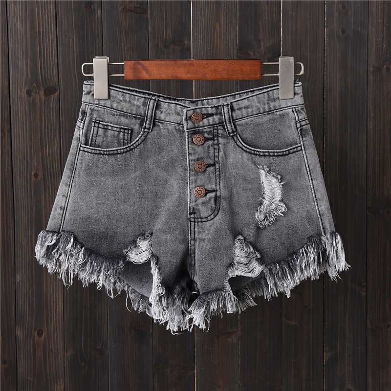 Korean BF Summer Wind Female Sexy High Waist Denim Shorts Women Worn Loose Burr Hole Jeans Shorts Loose Shorts Plus Size 210611