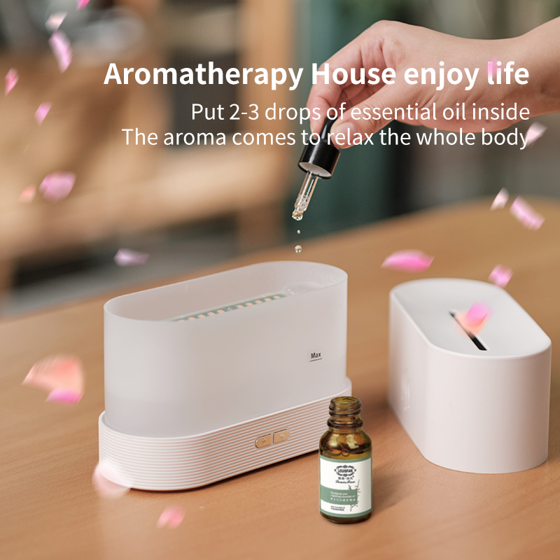 3D Simulation Flame Humidifier 180ml USB Aromatherapy Diffuser Room Fragrance Desktop for Home Office Auto Shut-Off