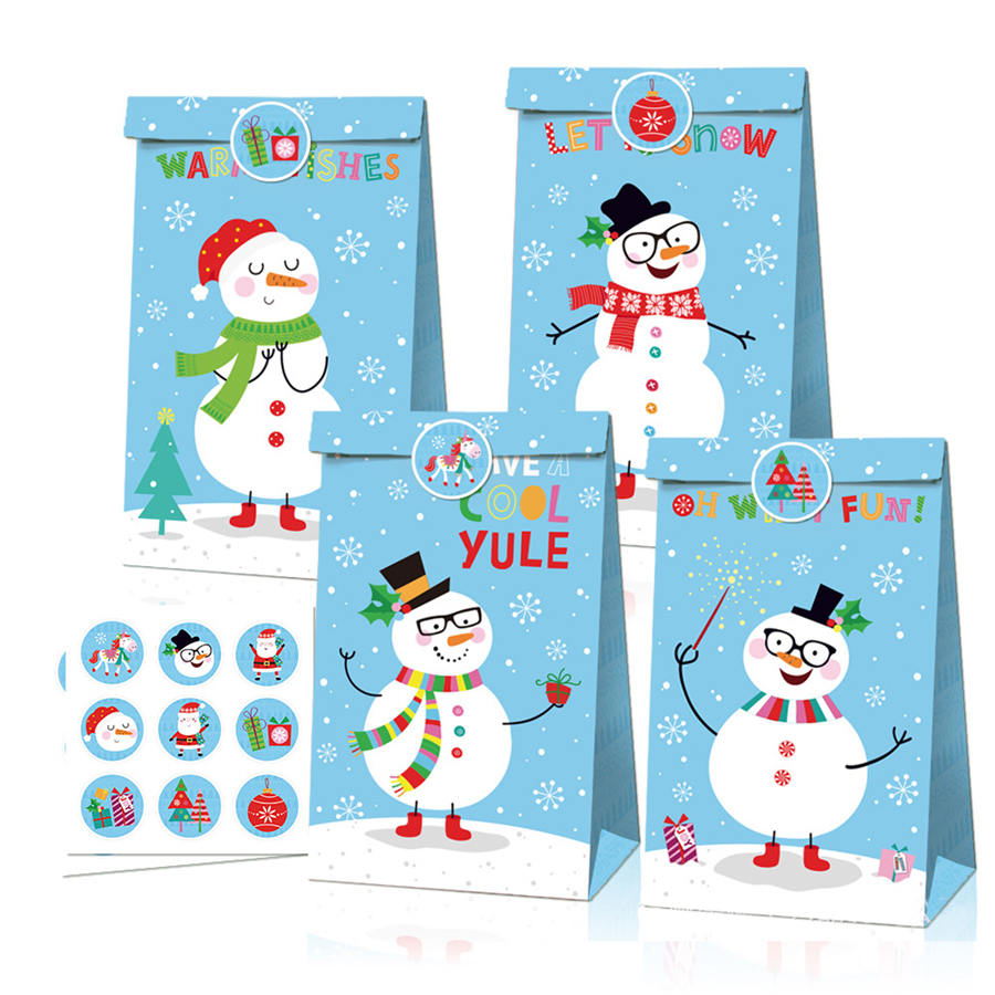 Christmas Bags Vintage Kraft Paper Apples Candy Case Party Gift Xmas Santa Snowman Hand Bag Wrapped Package Decorations GGE1879 Free shipping