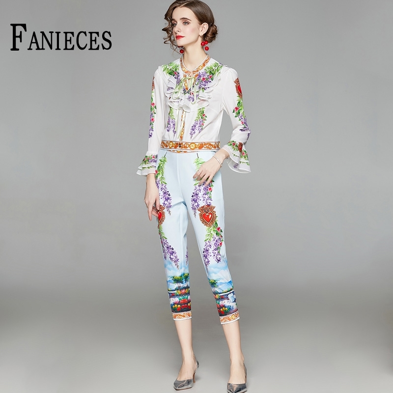 Autumn Designer print Runway 2 Piece Set Women Pants And Top 3/4 Long Sleeve Elegant Shirt Fashion Two Sets Suit 210520, Blue
Autumn Designer print Runway 2 Piece Set Women Pants And Top 3/4 Long Sleeve Elegant Shirt Fashion Two Sets Suit 210520, Blue
