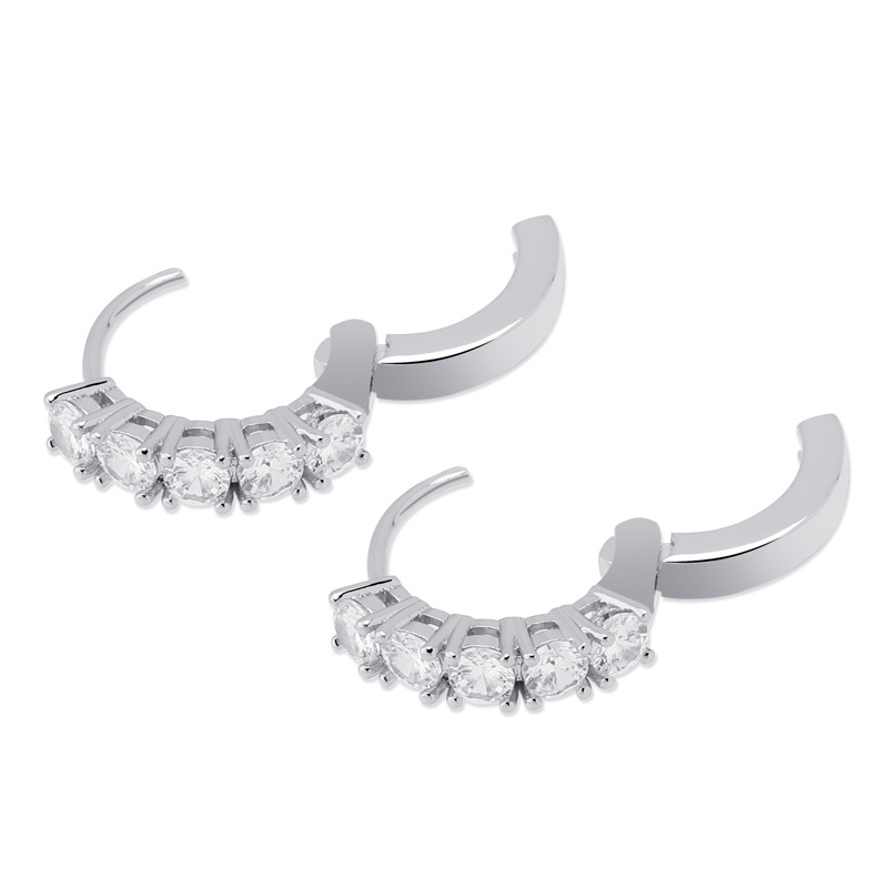 Micro Pave CZ Round Stud Hoop Earrings Gold Silver Fashion Iced Out Diamond Earring Hip Hop Rock Jewelry For Men Women