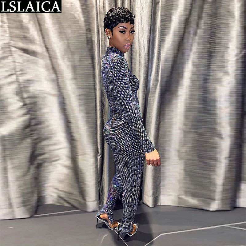 Two Piece Outfits for Women Plus Size Elastic Waist Fashion Clothes Tight-fitting Colorful Snake Pattern Sequined Printing Set 210515