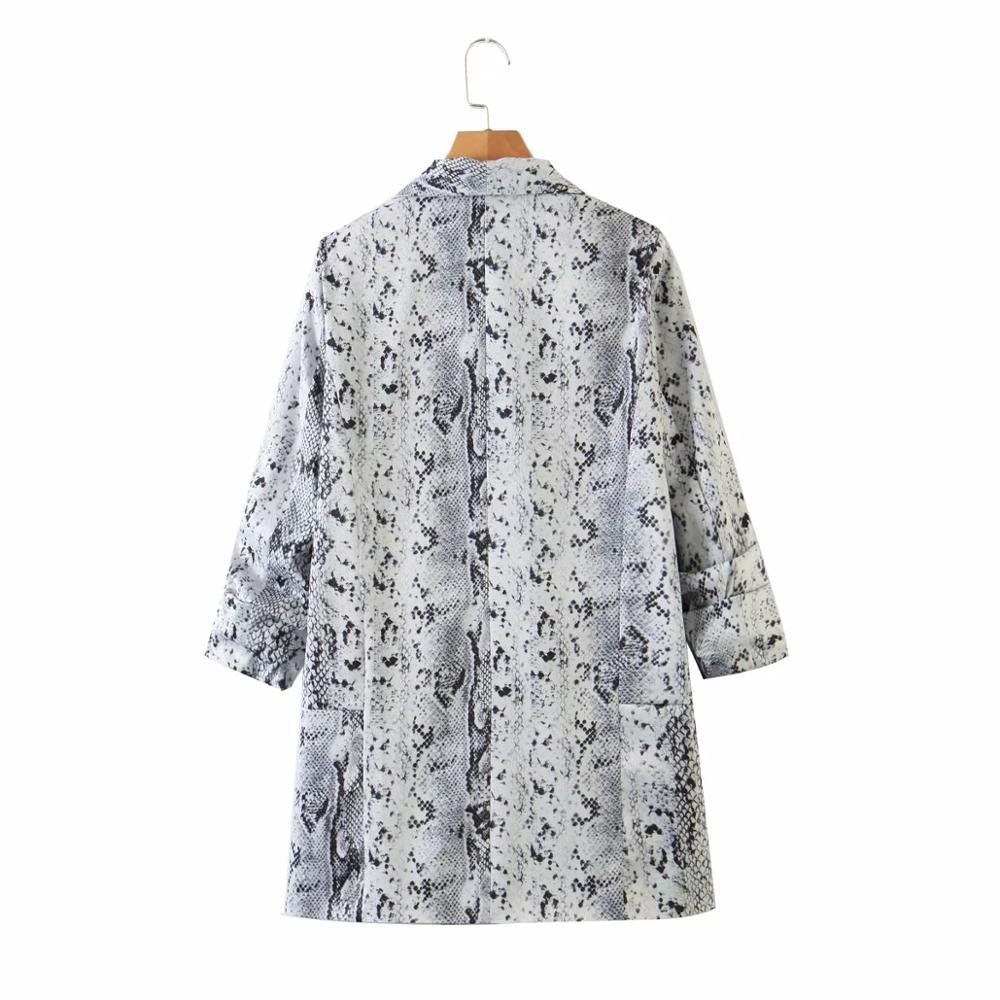 Women Fashion Serpentine Print Vintage golden Blazer Coat Ladies Long Sleeve Pockets Female Outerwear Chic Tops 210521