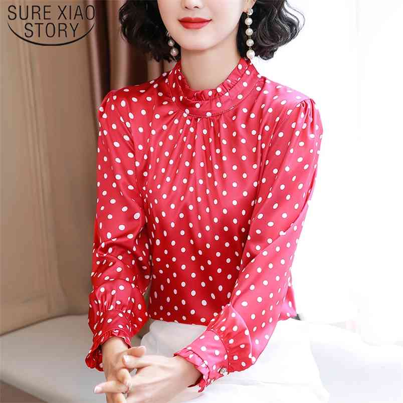 Casual Stand Collar Women Tops Spring Fashion Chiffon Shirts Long Sleeve Polka Dot Blouses Blusas 9068 50 210506
