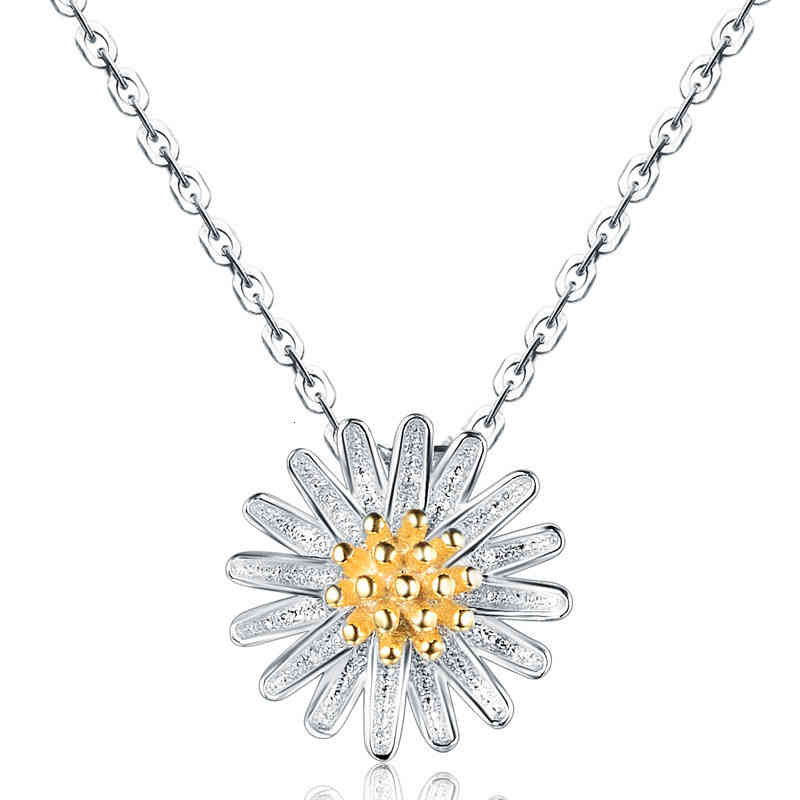 925 Sterling Silver Necklace Korean Version Small Daisy Pendant Chrysanthemum Female Golden Sunflower Jewelry Explosion