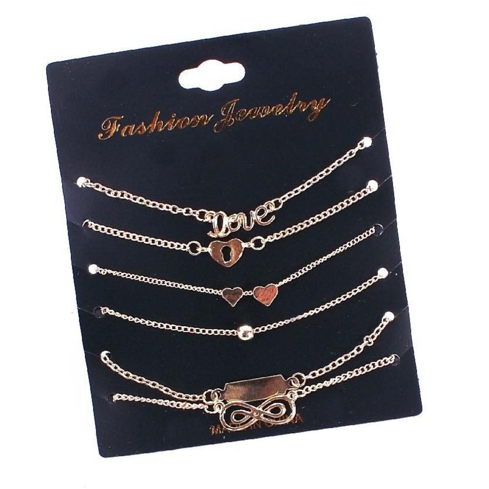 E020 bracelet set model fashion temperament 8-word love women's 6-Piece Anklet, Golden;silver
E020 bracelet set model fashion temperament 8-word love women's 6-Piece Anklet, Golden;silver