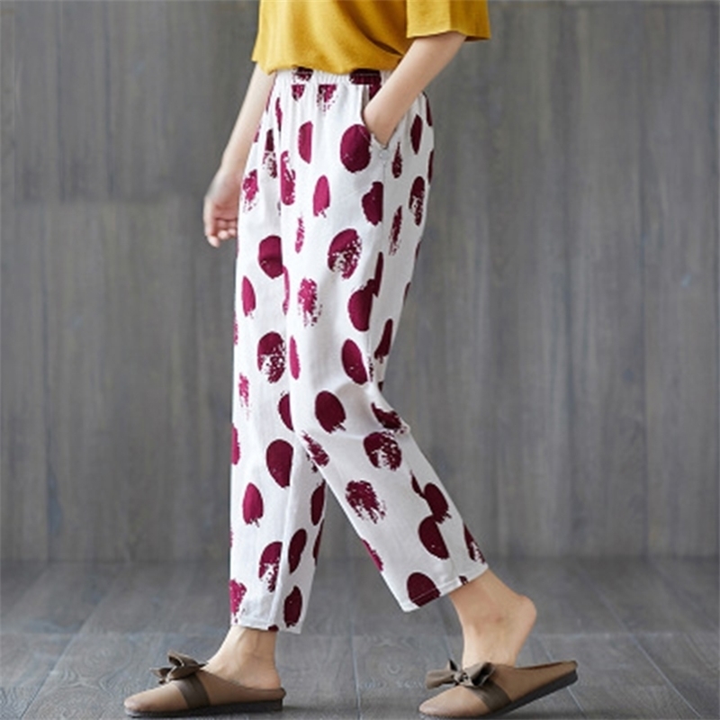 Summer Thin Section Casual Loose Pants Ladies Print Elastici Waist Pocket Trouses Woman Large Size Pantalones Mujer Cintura Alt 210604