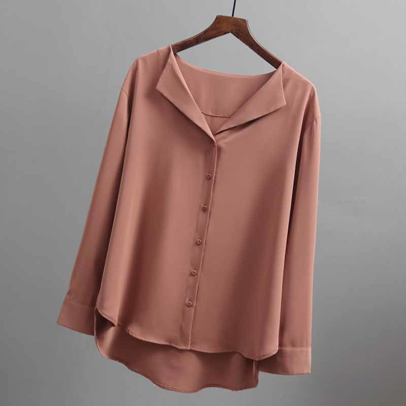 blouses woman women tops long sleeve chiffon shirts solid brown white v-neck office ladies 5104 50 210506