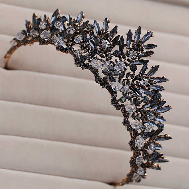 Baroque Bronze Black Red Crystal Beads Bridal Tiaras Diadem Pageant Crown for Bride Headband Wedding Hair Accessories 210707