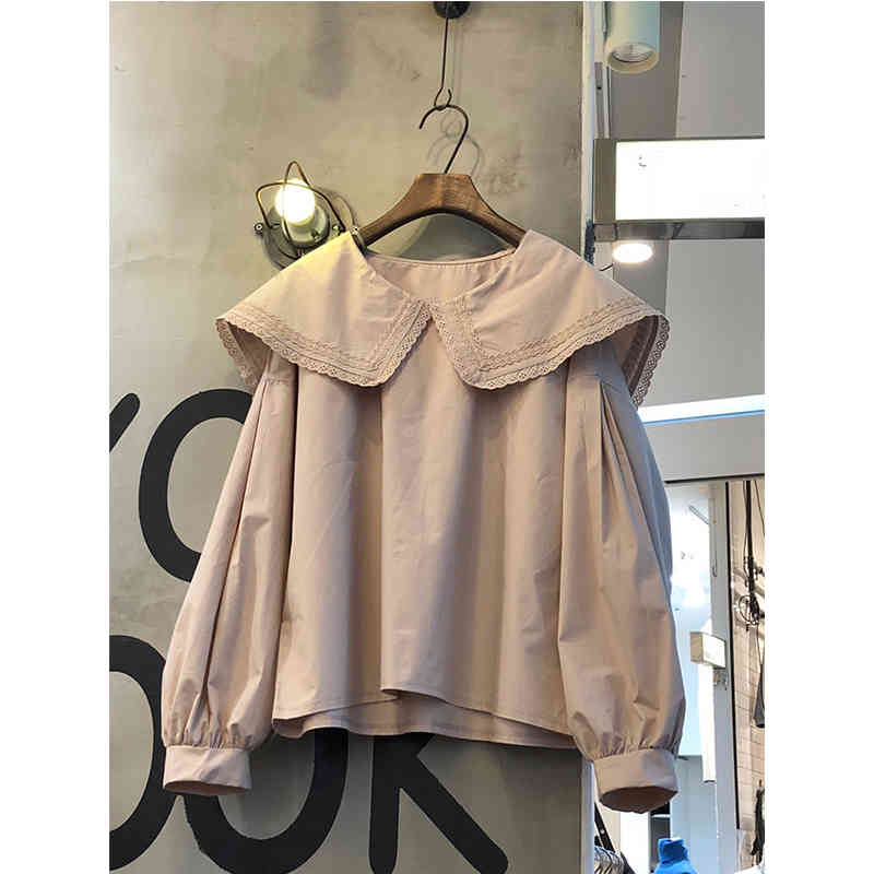 Nomikuma Women Doll Shirt Korean Causal Lantern Long Sleeve Blouse Sweet Autumn Peter Pan Collar Blusas Feminimos Top 6C730 210427