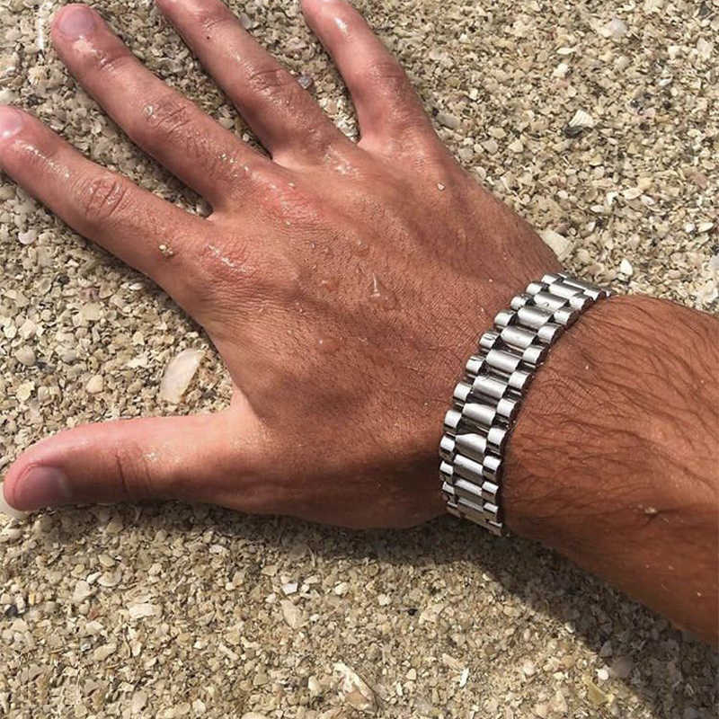 Fashion 15mm Luxury Mens Womens Watch Chain Watch Band Bracelet Hiphop Gold Silver Stainless Steel Watchband Strap Bracelets C