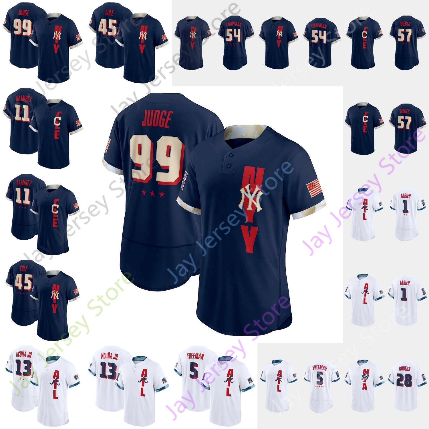 2021 All-Star Jersey Aaron Judge Aroldis Chapman Freddie Freeman Gerrit Cole Jose Ramirez Ozzie Albies Ronald Acuna Jr. Shane Bieber Trevor, Blue;black
2021 All-Star Jersey Aaron Judge Aroldis Chapman Freddie Freeman Gerrit Cole Jose Ramirez Ozzie Albies Ronald Acuna Jr. Shane Bieber Trevor, Blue;black