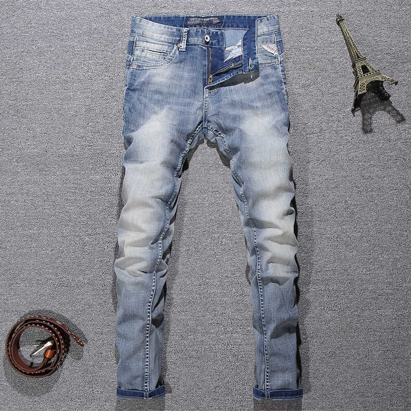 Italian Style Fashion Men Jeans Retro Light Blue Elastic Cotton Slim Fit Distred Vintage Designer Casual Denim Pants
Italian Style Fashion Men Jeans Retro Light Blue Elastic Cotton Slim Fit Distred Vintage Designer Casual Denim Pants