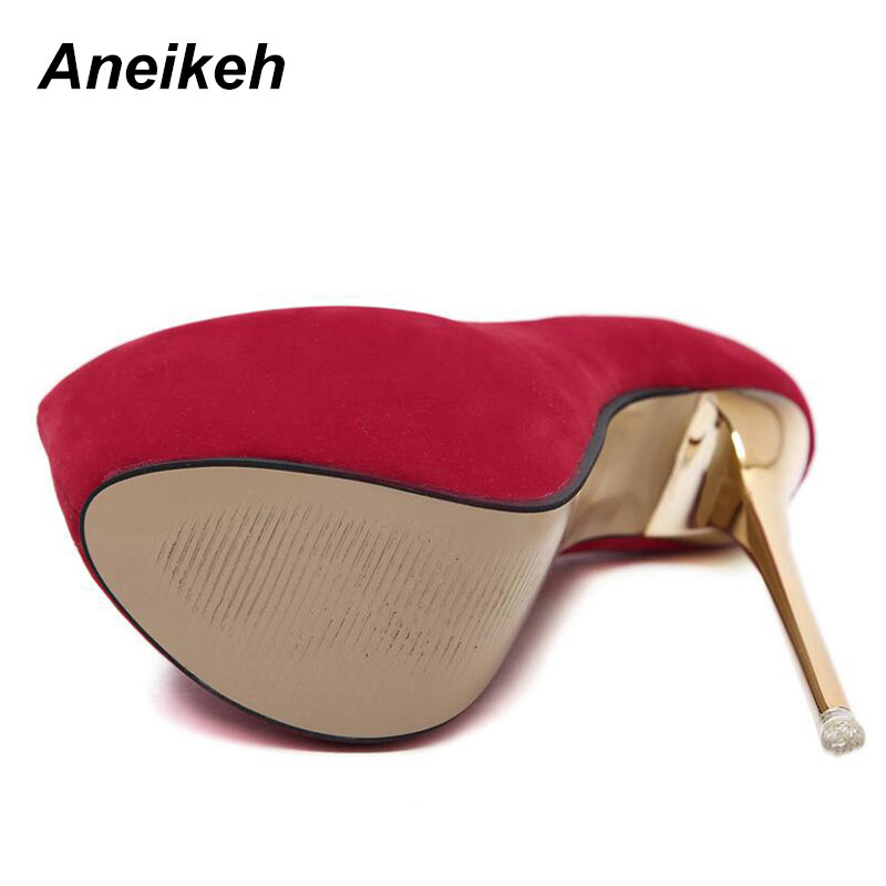 Aneikeh Big Size 41 42 43 44 45 Sexy Pumps Wedding Women Fetish Shoes Concise Woman High Heel Stripper Flock 16 cm 220217