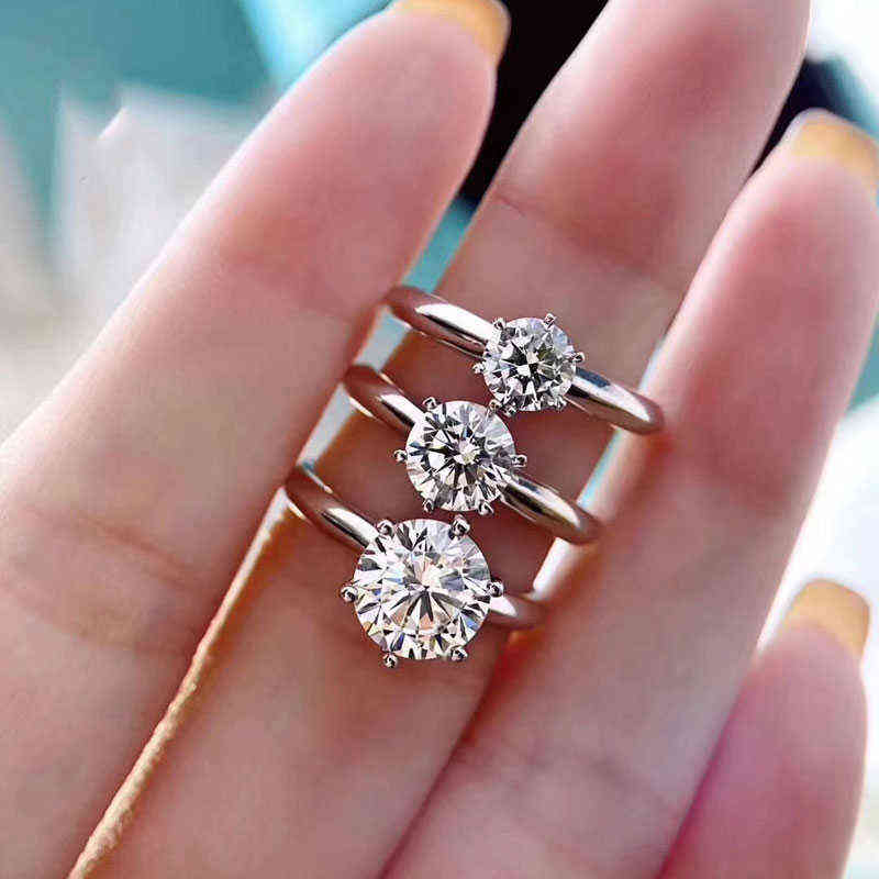5.0ct Engagement Ring Women 14K White Gold Plated Lab Diamond Sterling Silver Wedding s Jewelry Box Include 220207