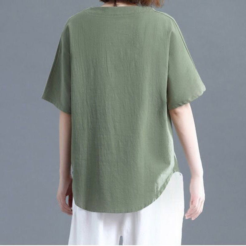 Summer Women Shirts Plus Size Loose O-neck Casual Ladies Tops Batwing Sleeve Cotton Linen Lady Vintga Blouse D5 210512