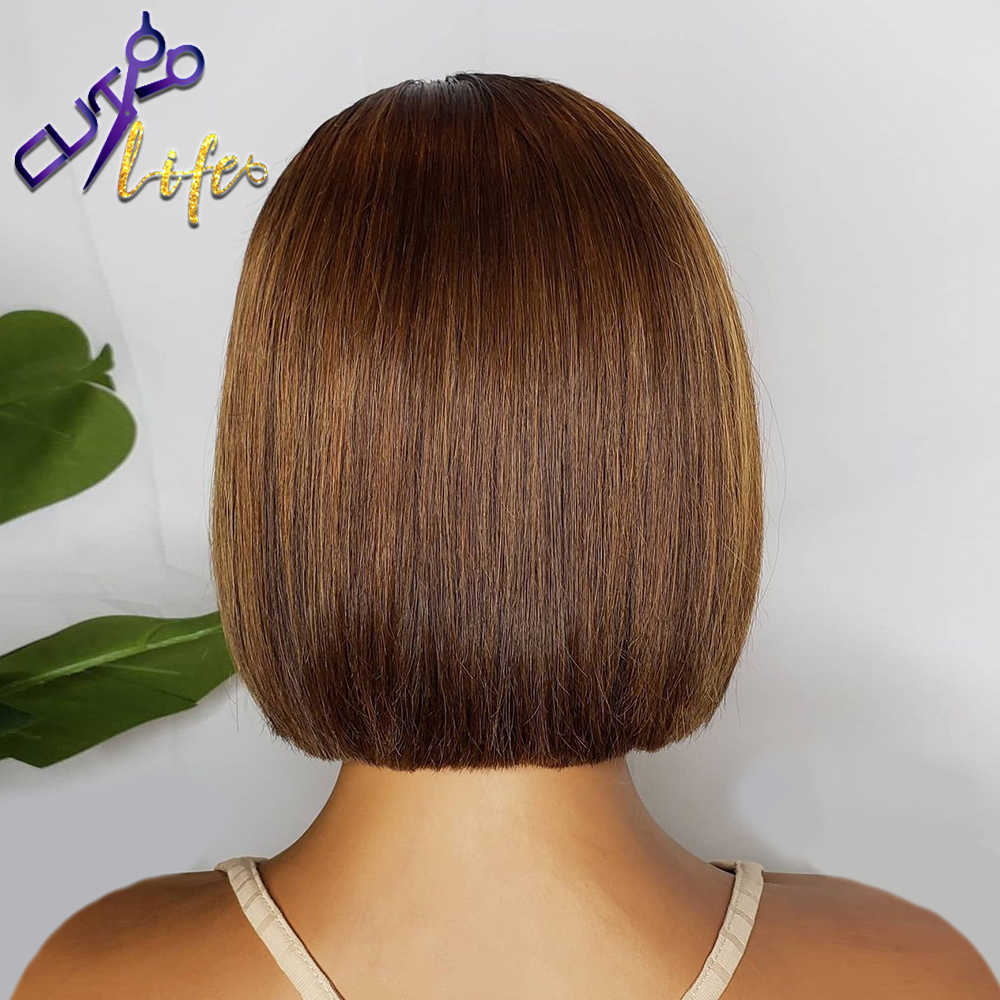 Highlight Color Short Cut Wavy Bob Pixie Wig 4x4 Lace Closure Wigs Peruvian Human Hair Wigs Straight Pre plucked Lace Front Wig S0826