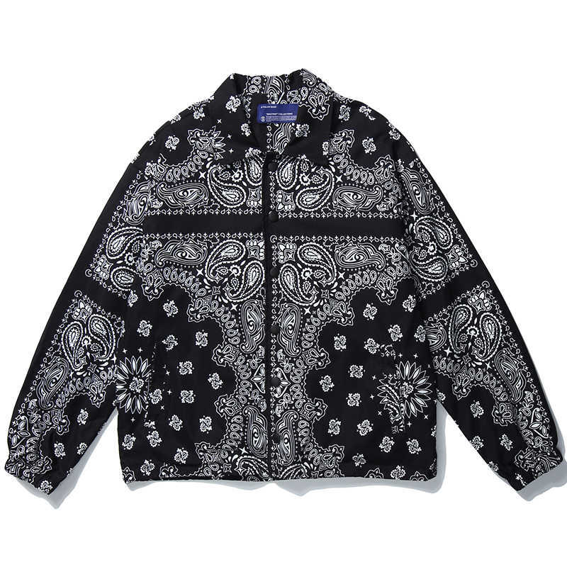 Mens Wear Hip Hop Bandana Paisley Pattern Bomber Jackets Windbreaker Harajuku Streetwear Autumn Casual Coats Tops Clothing 210927