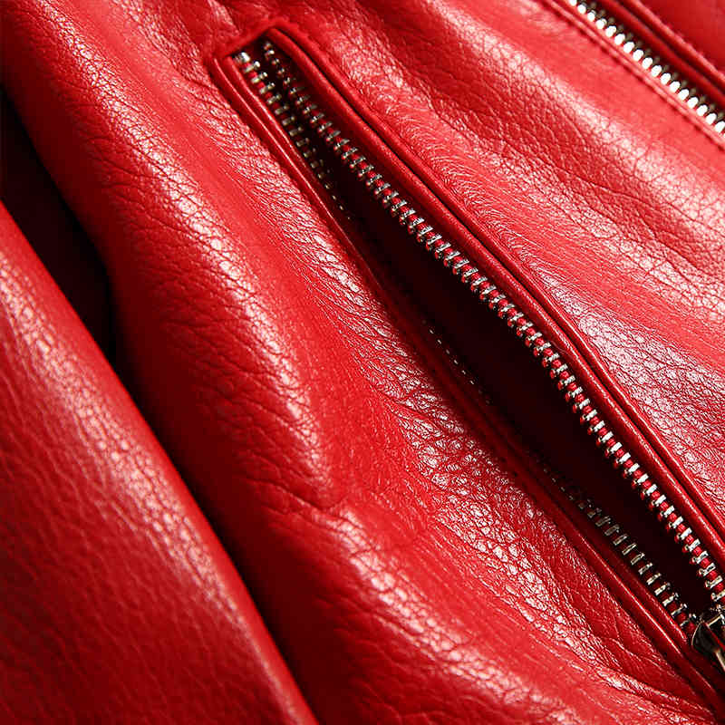 Exquisite women's autumn Korean version of the red PU lapel Slim female jacket Heather Long Sleeve Fashion Jacket coat 210507