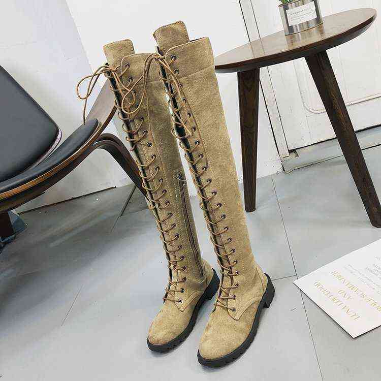 Sexy Women's Winter Boots Thigh High Boots Lace Up Rubber Stretch Women Shoes Rome style Over The Knee Boot For Women Female H1115