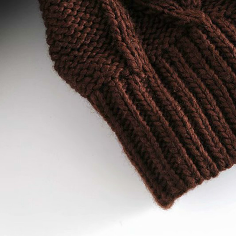 Vintage Woman Loose Burgundy Mock Neck Crochet Sweater Winter Fashion Ladies Thick Tops Female Casual Warm Knitwear 210515