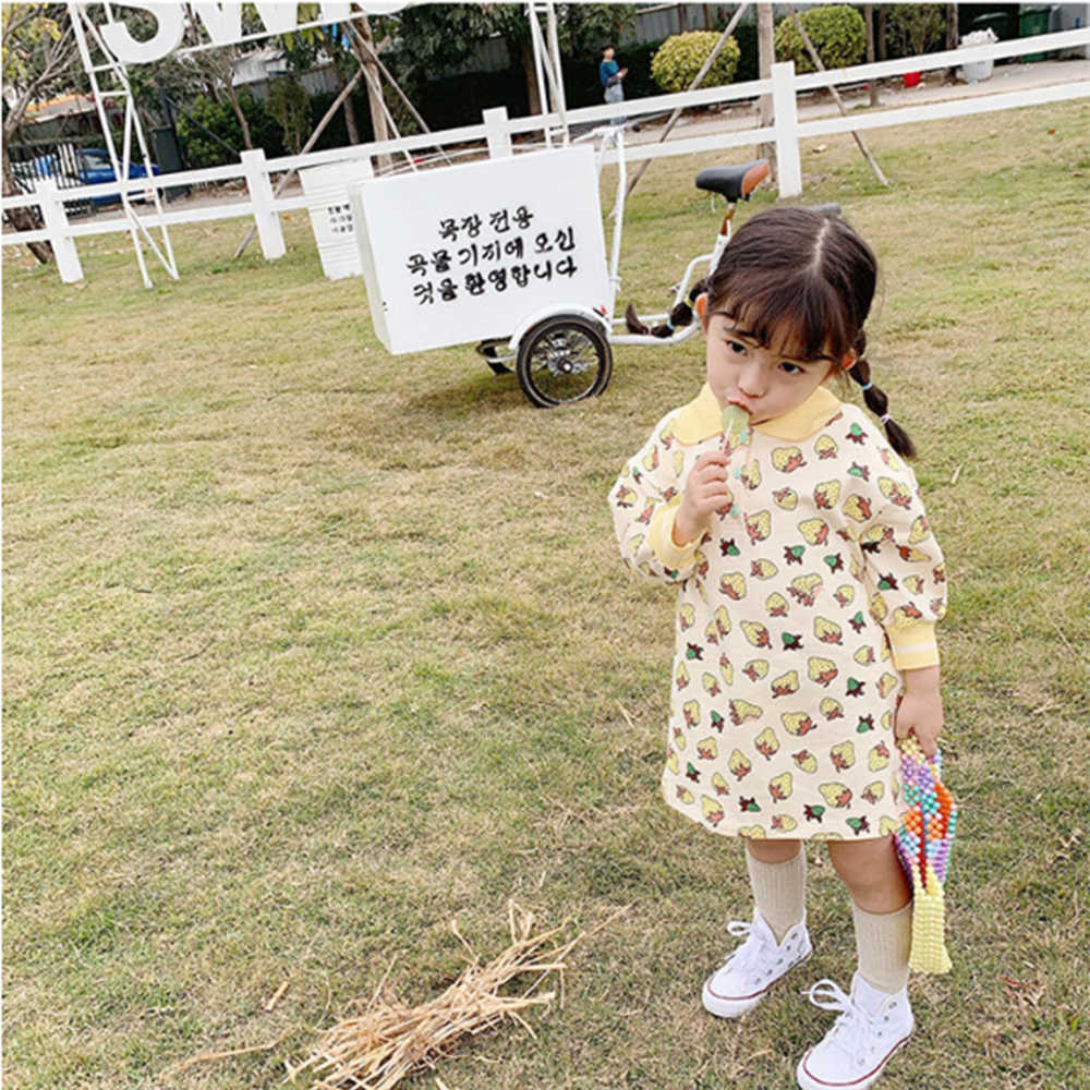 Mudkingdom Girls POlO Dress Casual Kids Clothes for Strawberry Long Sleeve Cotton Children Clothing Dresses 210615