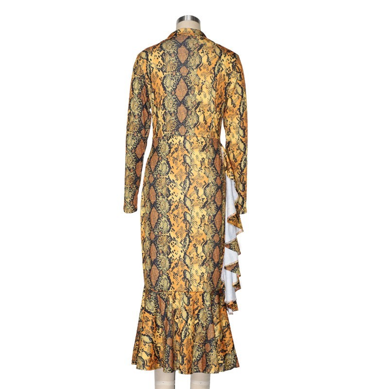 Women Dress Leopard Print Mermaid Vintage Long Sleeve Ruffles Maxi es Fashion Plus Size es 210513