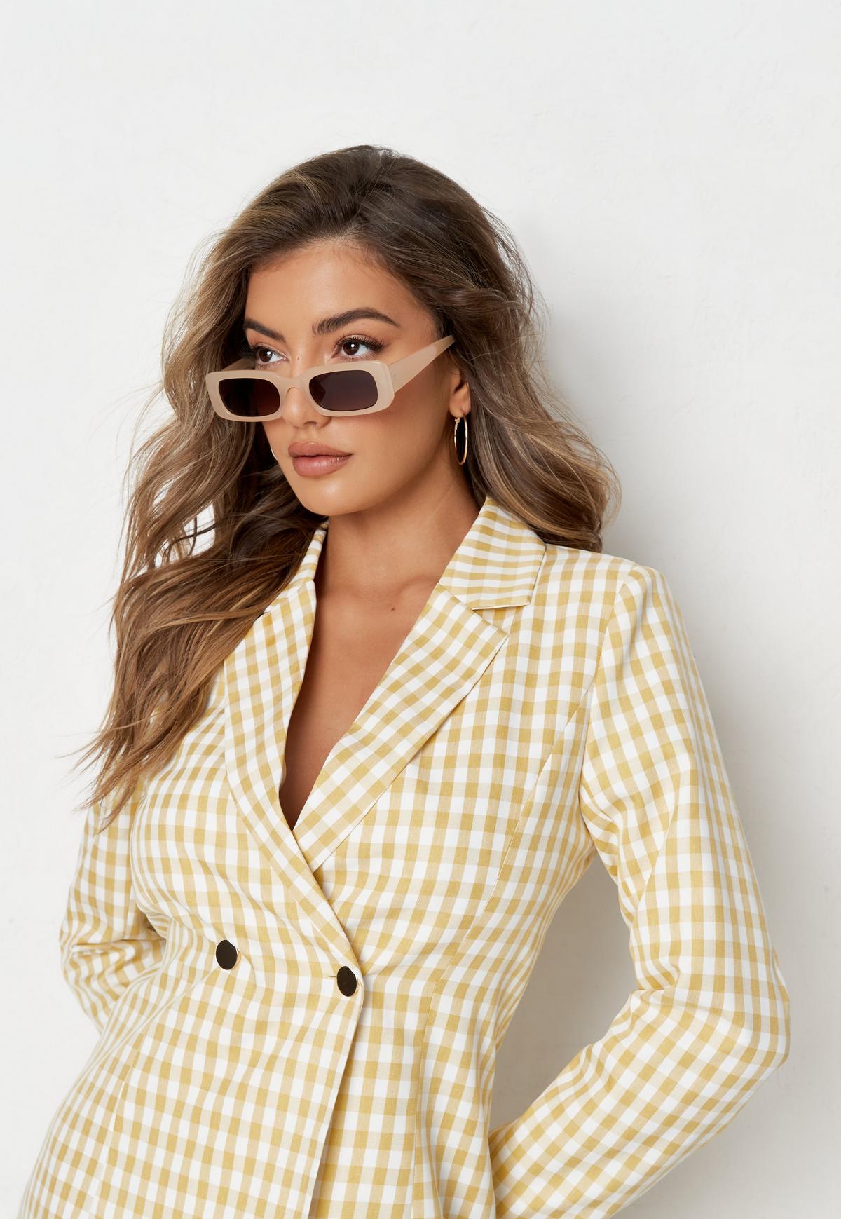 Summer Light Yellow Check Women Pants Suits Slim Fit Plaid Blazer Suit Ladies Prom Party Wedding Wear(Jacket+Pants)