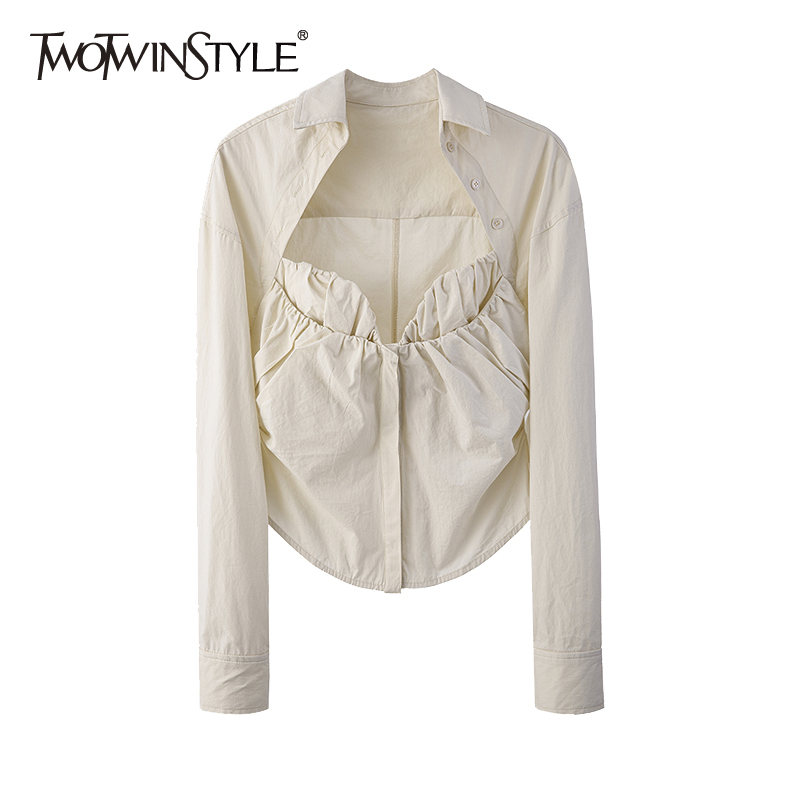 Casual Solid Shirt For Women Lapel Long Sleeve Ruched Irregular Shirts Females Summer Fashion Clothing Stylish 210524, Apricot
Casual Solid Shirt For Women Lapel Long Sleeve Ruched Irregular Shirts Females Summer Fashion Clothing Stylish 210524, Apricot