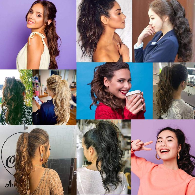 Synthetic Wigs SHANGZI Long Curly Straight Claw Clip Ponytail Hair Hairpiece Ponytails Wig Pony Tail 18-21 Inch