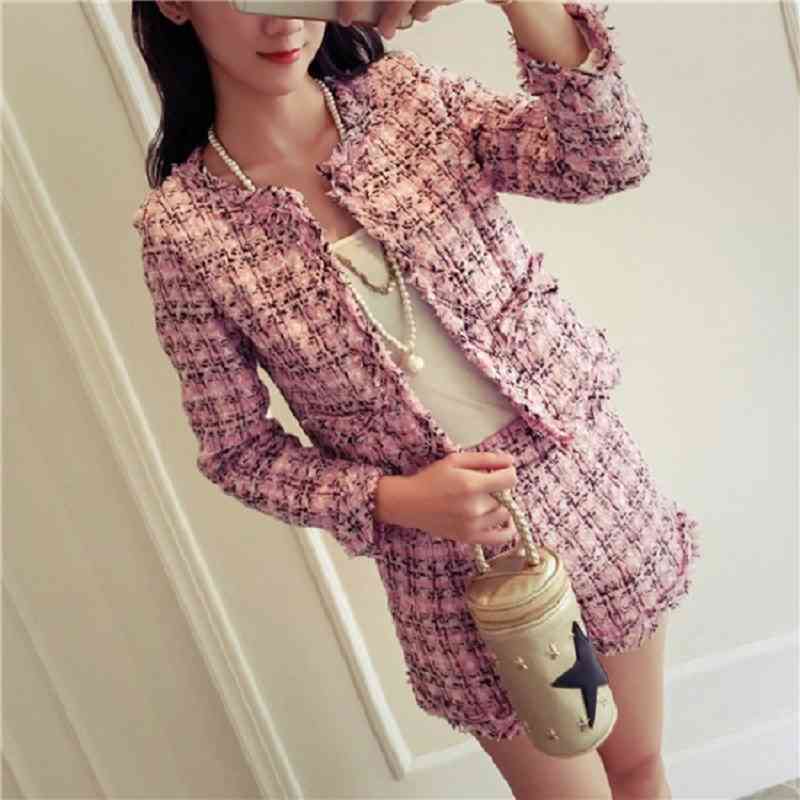 Autumn Winter Tweed 2 Piece Set Women Slim Plaid Jacket Coat + Tassels Shorts Suits Fashion Fringed Trim Ladies Women' s 210514