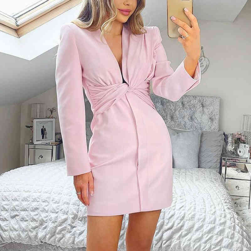 Vintage Women Elegant Pink Midi Dresses Summer Fashoin Ladies Sexy V Neck Chiffon Dress Sweet Girls Chic 210430